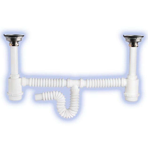 Desagüe Flexible Doble Trampa con Contracanastas Acero 2326