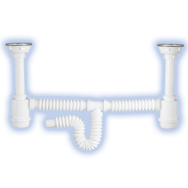 Desagüe Flexible Doble Trampa con contracanastas ABS 2337